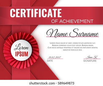 Certificate template with luxury rosette bow and ribbons.