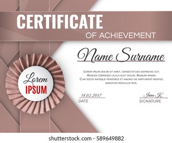 Certificate template with luxury rosette bow and ribbons.