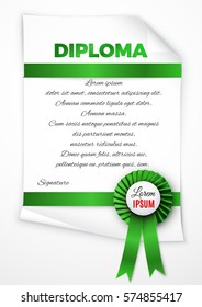 Certificate template with luxury satin ribbon rosette bow.