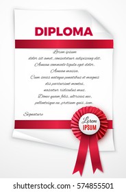 Certificate template with luxury satin ribbon rosette bow.