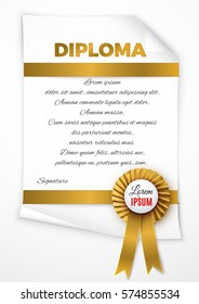 Certificate template with luxury satin ribbon rosette bow.