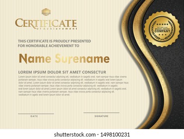 Certificate template with luxury and wave elegant glitters texture and modern pattern background, diploma, Vector illustration