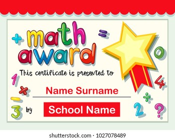 Certificate template for math award illustration