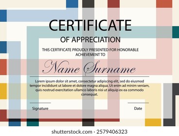 Certificate template. Modern certificate with abstract geometric elements. Colorful geometric diploma