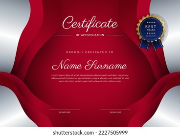 Plantilla de certificado con concepto de diseño limpio y moderno. Ilustración vectorial del certificado de diploma, reconocimiento de premios, diseño del certificado de empresa del mes