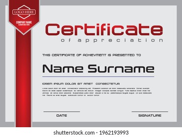 Certificate template in modern concepr style, red shape gradation and grey outline color