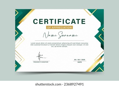 Certificate template. Modern design diploma or gift certificate. dark green and gold. element. pattern. modern. Vector illustration
