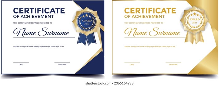 Certificate template , modern certificate design. elegant latest  design. editable certificate. modern achievement certificate design. Golden style. blue style For award,