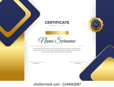 Certificate template with modern elegant corporate, business, education concept needs. Vector illustration, gold badges