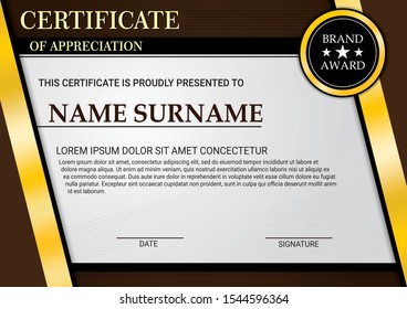 Certificate template with modern flat shapes with brown theme on grey background