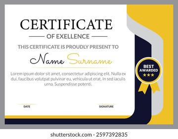Certificate template with modern geometric shapes.