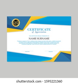 certificate template modern, luxury, creative and trendy design, with Blue, gold and white color combination, make it appear more professional, elegant and luxury.
