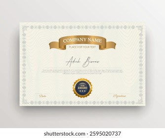 Certificate template modern and luxury vector illustration. The certificate of achievement is set with a gold badge and border. Award diploma