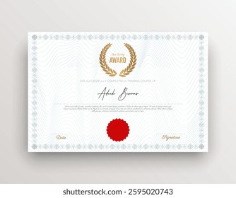 Certificate template modern and luxury vector illustration. The certificate of achievement is set with a gold badge and border. Award diploma