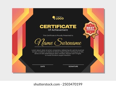 Certificate template with modern orange shapes