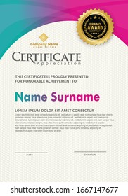 certificate template with modern pattern and flow lines gradation colorful, diploma,Vector illustration