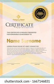 certificate template with modern pattern and lines dynamic and futuristic color, diploma,Vector illustration