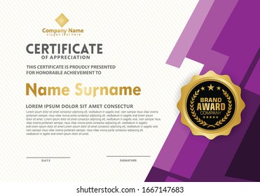 certificate template with modern pattern and lines dynamic and futuristic color, diploma,Vector illustration
