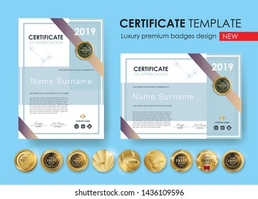 certificate template with modern pattern,diploma. Vector illustration and vector Luxury premium badges design. Set of retro vintage badges and labels.
