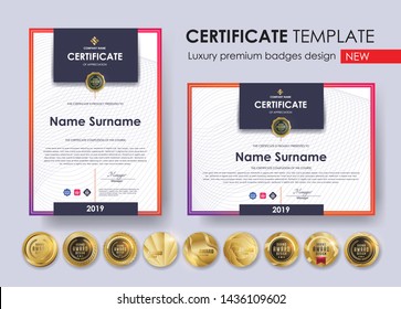 certificate template with modern pattern,diploma. Vector illustration and vector Luxury premium badges design. Set of retro vintage badges and labels.