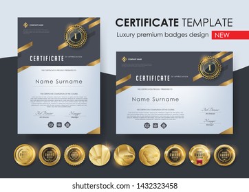 certificate template with modern pattern,diploma,Vector illustration and vector Luxury premium badges design,Set of retro vintage badges and labels.