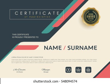 Certificate Template With Modern Pattern,diploma,Vector Illustration 