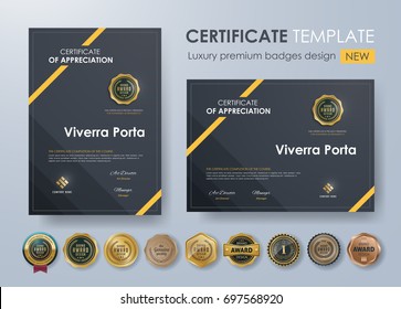 certificate template with modern pattern,diploma,Vector illustration and vector Luxury premium badges design,Set of retro vintage badges and labels.