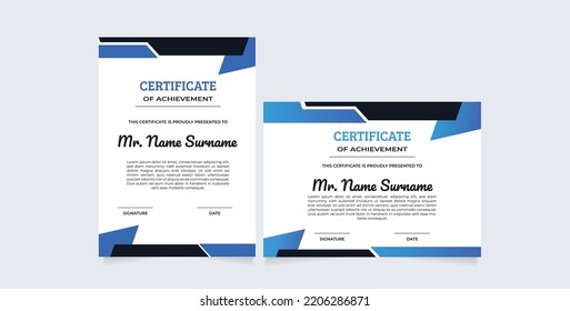 certificate template. Modern certificate portrait and landscape design in A4 size. Suit for business, education