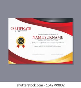 Certificate Template with modern, stylish and trendy design with combination of Red, Black, white and gold color