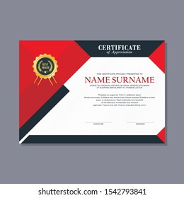 Certificate Template with modern, stylish and trendy design with combination of Red, Black, white and gold color