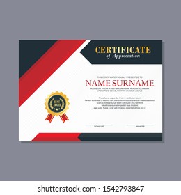 Certificate Template with modern, stylish and trendy design with combination of Red, Black, white and gold color