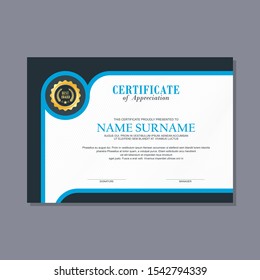 Certificate Template with modern, stylish and trendy design with combination of Blue, Black, white and gold color