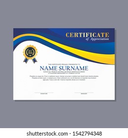 Certificate Template with modern, stylish and trendy design with combination of Blue, Black, white and gold color