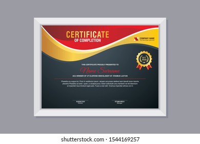 Certificate Template, modern and trendy design, with red, gold and black combination color, make it appear more professional, elegant and luxury.