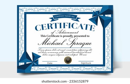 Certificate template. modern value design and layout luxurious. Certificate of achievement abstract geometric texture. Diploma of modern design or gift certificate.