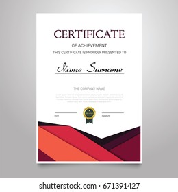 Certificate Template - modern vertical elegant vector document with luxury design. Diploma of achievement, appreciation with copy space for name, surname, company information.