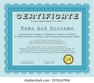 Certificate template.  Money design.  Easy to print.    Light blue color.