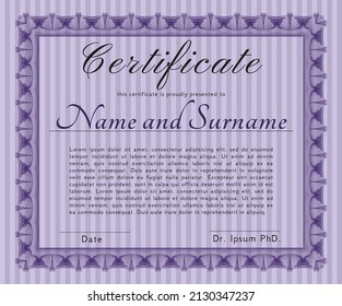 Certificate template.  Money Pattern design.  With quality background.  Vector illustration.  Violet color.