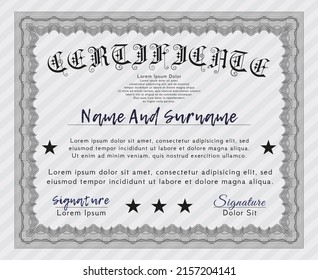 Certificate template.  Money Pattern design.  With quality background.  Detailed.  Grey color.