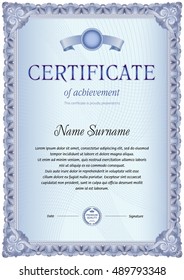 Certificate template of monochrome color gamma with texturized background and vintage frame border