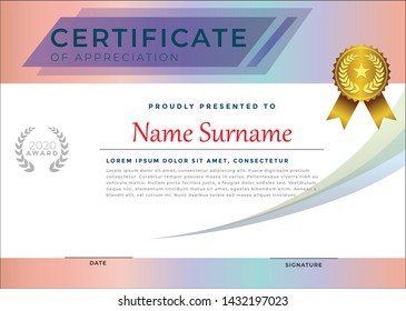 Certificate template with multicoloured style and modern pattern vector illustration - Vector