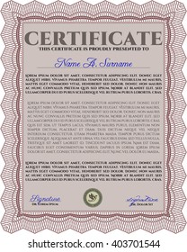 Certificate template. Nice design. Detailed. Printer friendly. Red color.