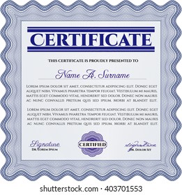 Certificate template. Nice design. Detailed. Printer friendly. Blue color.