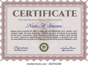 Certificate template. Nice design. Detailed. Printer friendly. Red color.