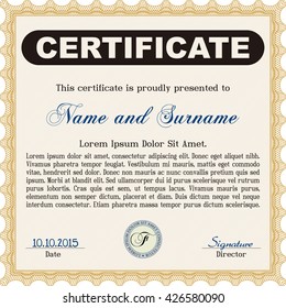 Certificate template. Nice design. Detailed. Printer friendly. Orange color.