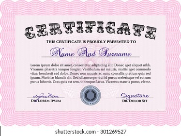 Plantilla de certificado. Buen diseño. Detallado.Con patrón de guilloche y fondo. 