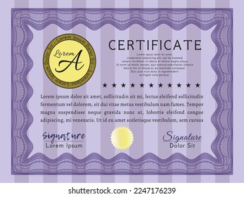 Certificate template.  Nice design.  With guilloche pattern.  Detailed.  Violet color.