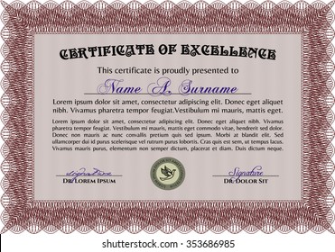 Plantilla de certificado. Buen diseño. Con patrón de guilloche. Patrón vectorial que se utiliza en dinero y certificado.