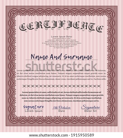 Certificate template.  Nice design.  With guilloche pattern.  Detailed.  Red color.