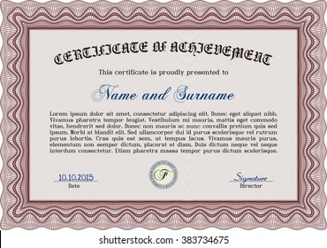 Certificate template. Nice design. Printer friendly. Detailed. Red color.
